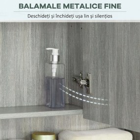 kleankin Dulap cu Oglindă cu 4 Secțiuni și Rafturi Reglabile, Oglindă de Baie din Lemn și Sticlă, 90x15x75 cm, Gri | Aosom Romania