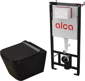 Pachet vas wc negru mat Rune Jord, capac slim softclose si rezervor wc cu cadru incastrat Alcadrain Sadromodul AM101/1120