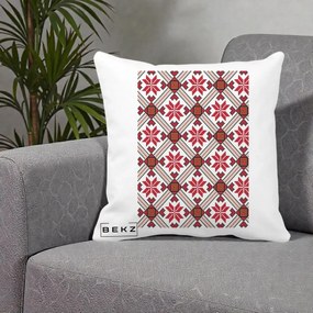 Perna Personalizata Motiv Traditional Ie Romaneasca Rosu, 40x40 cm, Alba Mata, Husa Detasabila, Perna Inclusa, BEKZ®