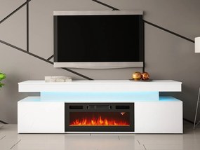 Dulap TV cu șemineu Lesteralo EF 2D 190 (Alb + lucios Alb) (cu iluminat LED albastru). 1106179