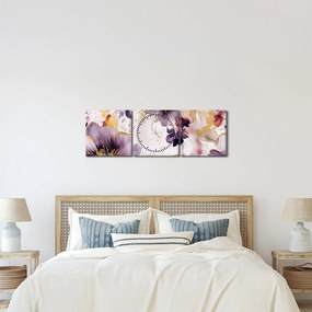 Tablou - Acuarelă flori (cu ceas) (90x30 cm)