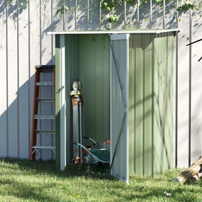 Outsunny Magazie de Gradina sopron Pentru Unelte din Otel, casuta de Gradina Usi Glisante, 142x84x189cm, Verde | AOSOM RO
