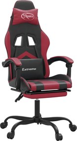 vidaXL Scaun de gaming cu suport picioare, negru/roșu vin, piele eco