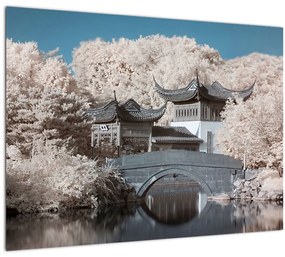 Tablou pe sticlă - pomi înfloriți în Asia (70x50 cm)