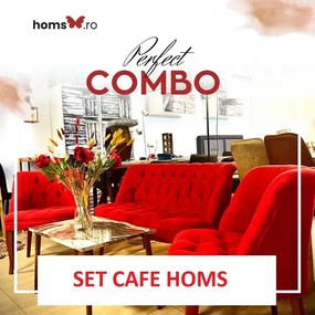 Set canapea 2 locuri cu 2 fotolii, Cafe Homs rosu