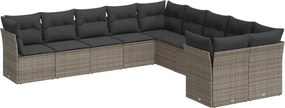 vidaXL Set mobilier de grădină cu perne, 10 piese, gri, poliratan