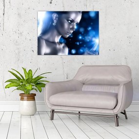 Tablou - Femeia, sclipici albastru (70x50 cm)