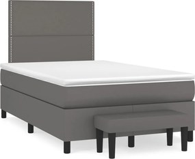 vidaXL Pat box spring cu saltea, gri, 120x190 cm, piele ecologică
