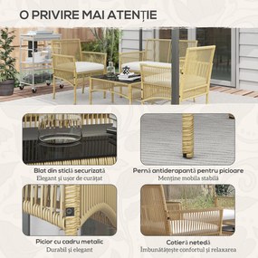 Outsunny Set de Exterior cu 2 Fotolii de Exterior, Canapea de Grădină și Măsuță de Cafea, 56x56x80 cm, Lemn Natural | Aosom Romania