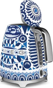 Cana electrica SMEG Dolce & Gabbana KLF03DGBEU, 2400 W, 1,7 l, Baza rotativa la 360°, Finisaj lucios, Albastru mediteranean