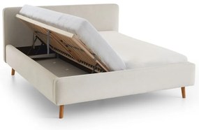 Pat matrimonial crem tapițat cu spațiu de depozitare cu somieră 160x200 cm Mattis – Meise Möbel