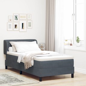 vidaXL Pat box spring cu saltea, gri închis, 90x190 cm, catifea