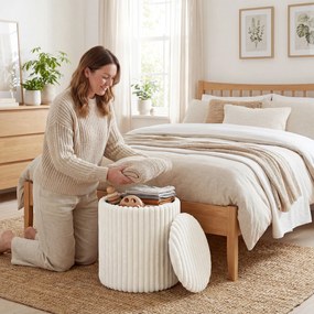 HOMCOM Taburet de depozitare cu capac reversibil, taburet modern din cord pentru living și dormitor, Alb | Aosom Romania