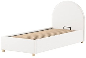 Pat alb tapițat cu spațiu de depozitare cu somieră 90x200 cm Moon – Vipack