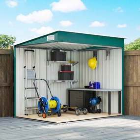 Outsunny Magazie Grădină din Oțel, Ușă Glisantă, pentru Căsuță de Unelte, Căsuță de Grădină, 154x206.5x160/181 cm, Albă | Aosom Romania