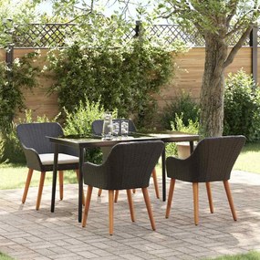 vidaXL Set de masă pentru grădină cu pernă 5 pcs Negru poliratan