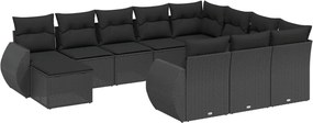 vidaXL Set canapele de grădină cu perne, 11 piese, negru, poliratan