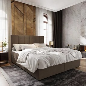 Pat tapițat boxspring MERALIS 140x200 cm maro Saltele: Saltea cu arcuri Bonell