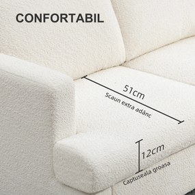 HOMCOM Canapea pentru Două Persoane cu Perne pentru Spate Detașabile, 138x70x80 cm, Alb Crem | Aosom Romania