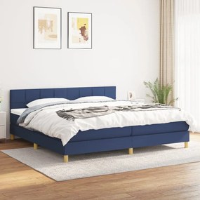 3140647 vidaXL Pat box spring cu saltea, albastru, 200x200 cm, textil