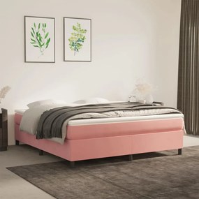 vidaXL Pat box spring cu saltea, roz, 180x200 cm, catifea