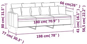 Canapea cu 3 locuri, roz, 180 cm, catifea Roz, 198 x 77 x 80 cm