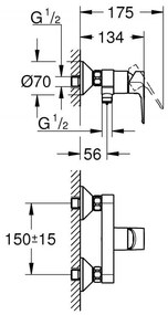 Baterie cabina dus Grohe Bauloop, monocomanda, crom-23633001