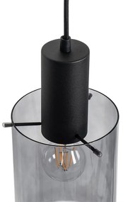 Lampă suspendată neagră cu sticlă fumurie ovală cu 3 lumini - Vidro