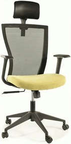 Scaun birou Q-328H, negru/verde, stofa/plasa, 62x48x97/107 cm