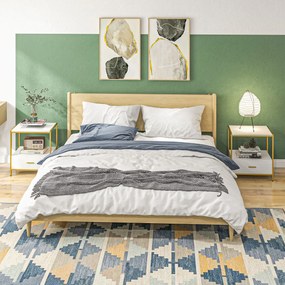 Set de 2 Masute Noptiere Moderne, Noptiere cu Sertar si Raft, Organizatoare de Depozitare, Alb si Auriu 50x40x55cm HOMCOM | Aosom Romania