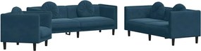vidaXL Set de canapele cu perne, 3 piese, albastru, catifea