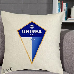 Perna Personalizata Unirea Dej 1921 Fotbal, 40x40 cm, Ecru, Husa Detasabila, Perna Inclusa, BEKZ®
