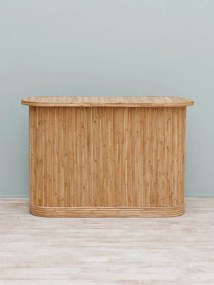 Consolă hol din ratan, natur, cu blat oval și corp din tije verticale, 80 x 120 x 40 cm, „Barbade”