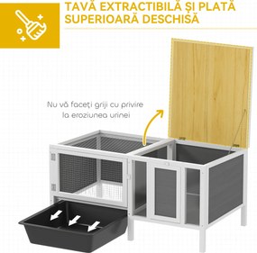 PawHut Conigliera de Exterior cu Casă, Zonă de Alergare și Tavă, Cușcă pentru Iepuri din Lemn de Brad, Metal, PET și Acoperiș din Bitum, 105 x 57.5 x 51.5 cm, Multicolor | Aosom Romania