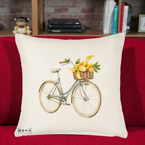Perna Decorativa Bicicleta cu Cos de Lamai Mediteranean, 40x40 cm, Crem Reliefat, Husa Detasabila, Perna Inclusa, BEKZ®