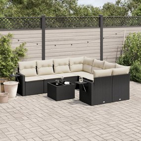 3219955 vidaXL Set mobilier de grădină cu perne, 9 piese, negru, poliratan