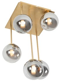 Plafoniera moderna aurie cu 5 lumini cu sticla fumurie - Atena