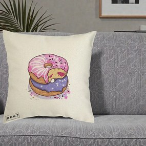 Perna Decorativa Donuts Roz si Mov, 40x40 cm, Ecru, Husa Detasabila, Perna Inclusa, BEKZ®