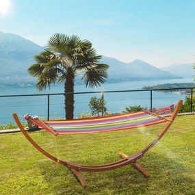 Outsunny Hamac in Tesatura in Dungi Colorat cu Suport in Lemn, 3.15x1x1.1m | Aosom Romania