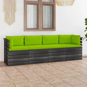 Canapea gradina din paleti, 4 locuri, cu perne, lemn masiv pin verde aprins, 4 locuri, 1