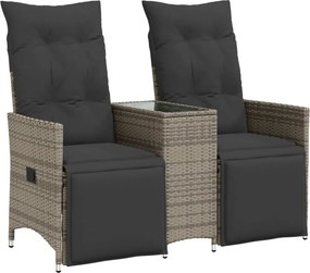 vidaXL Canapea de grădină rabatabilă 2 locuri cu masă gri poliratan