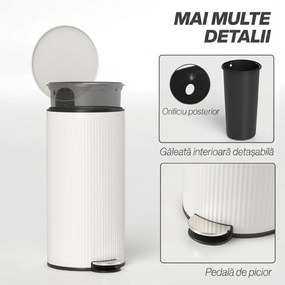 HOMCOM Coș de gunoi 30 L cu capac soft-close, metal și PP, crem | Aosom Romania