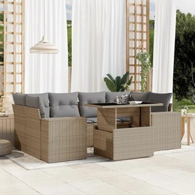 vidaXL Set canapele de grădină, 7 piese, cu perne, bej, poliratan