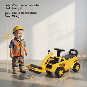 AIYAPLAY Compactor Rutier de Călărit pentru Copii 1-4 Ani, cu Rolă Reglabilă, Claxon și Spațiu sub Scaun, Galben | Aosom Romania
