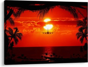 Tablou - apus de soare cu avion (70x50 cm)