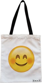Sacosa de Panza pentru Cumparaturi, Geanta Tote, model Smiling Emoji, Cu fermoar, 38x34.5 cm, Alba, BEKZ®