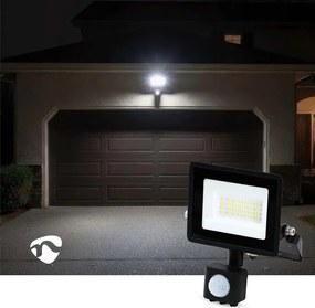 Nedis LLFLP16BLK - Proiector LED cu senzor de mișcare și senzor crepuscular, 20W, 230V, IP44