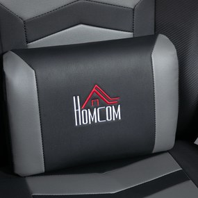 HOMCOM Fotoliu de gaming, funcție de masaj, spătar reglabil, suport pentru picioare, până la 120 kg, cadru din oțel, piele ecologică, Gri | Aosom Romania