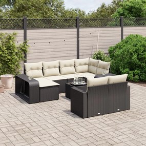 vidaXL Set canapele de grădină cu perne, 11 piese, negru, poliratan
