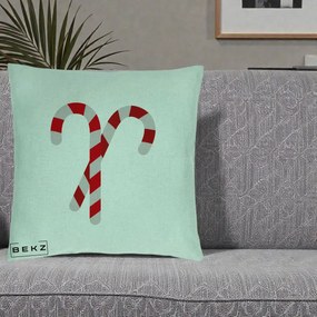Perna Decorativa Candy Cane de Craciun, 40x40 cm, Verde Menta, Husa Detasabila, Perna Inclusa, BEKZ®